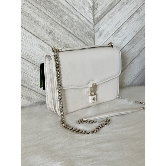 Kate Spade Locket Large Flap Crossbody Bag White Pebbled Leather Chain Strap NWT - Picture 2 of 8